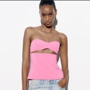 Zara Strapless Cut-Out Corset Top in Pink